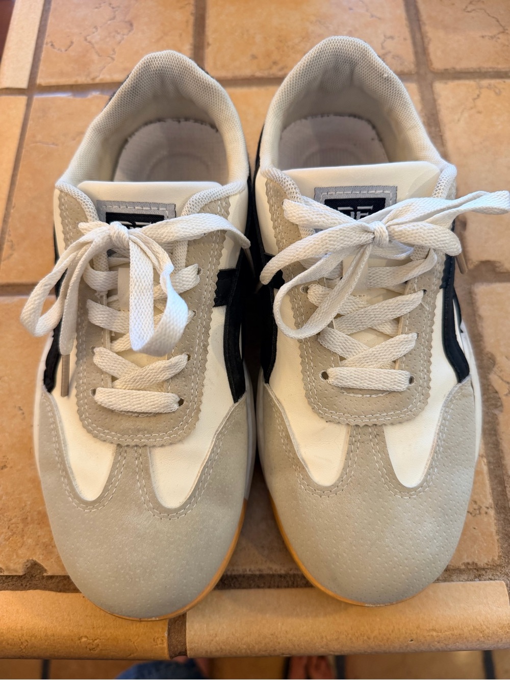 Women's Neutral White & Gray Casual Sneakers with Black Accent